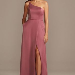 Davids Bridal Crepe-Back Satin One-Shoulder Bridesmaid Dress